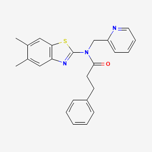 molecular formula C24H23N3OS B2398517 N-(5,6-dimethylbenzo[d]thiazol-2-yl)-3-phenyl-N-(pyridin-2-ylmethyl)propanamide CAS No. 922938-41-8