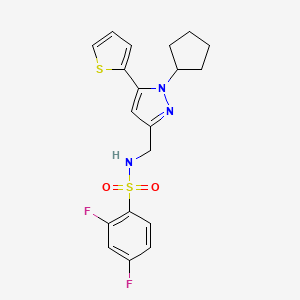 molecular formula C19H19F2N3O2S2 B2398569 N-((1-cyclopentyl-5-(thiophen-2-yl)-1H-pyrazol-3-yl)methyl)-2,4-difluorobenzenesulfonamide CAS No. 1421475-50-4