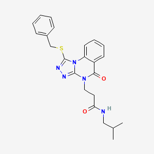 molecular formula C23H25N5O2S B2398573 3-(1-(benzylthio)-5-oxo-[1,2,4]triazolo[4,3-a]quinazolin-4(5H)-yl)-N-isobutylpropanamide CAS No. 1112308-90-3