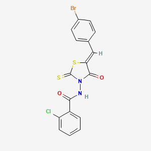 molecular formula C17H10BrClN2O2S2 B2398592 N-[(5Z)-5-[(4-bromophenyl)methylidene]-4-oxo-2-sulfanylidene-1,3-thiazolidin-3-yl]-2-chlorobenzamide CAS No. 300819-03-8