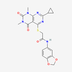 N-(benzo[d][1,3]dioxol-5-yl)-2-((2-cyclopropyl-6,8-dimethyl-5,7-dioxo-5,6,7,8-tetrahydropyrimido[4,5-d]pyrimidin-4-yl)thio)acetamide