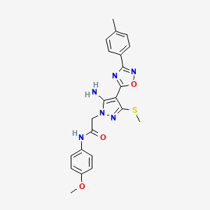 molecular formula C22H22N6O3S B2398645 2-{5-amino-4-[3-(4-methylphenyl)-1,2,4-oxadiazol-5-yl]-3-(methylsulfanyl)-1H-pyrazol-1-yl}-N-(4-methoxyphenyl)acetamide CAS No. 1188305-27-2