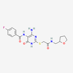 N-(4-amino-6-oxo-2-((2-oxo-2-(((tetrahydrofuran-2-yl)methyl)amino)ethyl)thio)-1,6-dihydropyrimidin-5-yl)-4-fluorobenzamide