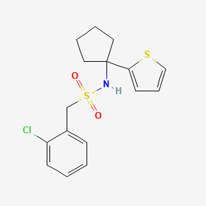 molecular formula C16H18ClNO2S2 B2398667 1-(2-chlorophenyl)-N-(1-(thiophen-2-yl)cyclopentyl)methanesulfonamide CAS No. 2034507-12-3
