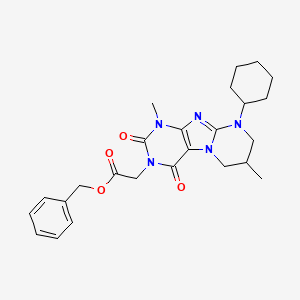molecular formula C25H31N5O4 B2398684 benzyl 2-(9-cyclohexyl-1,7-dimethyl-2,4-dioxo-1,2,6,7,8,9-hexahydropyrimido[2,1-f]purin-3(4H)-yl)acetate CAS No. 877616-53-0