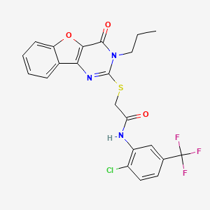 molecular formula C22H17ClF3N3O3S B2398694 N-[2-chloro-5-(trifluoromethyl)phenyl]-2-[(4-oxo-3-propyl-3,4-dihydro[1]benzofuro[3,2-d]pyrimidin-2-yl)sulfanyl]acetamide CAS No. 899755-85-2