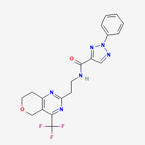molecular formula C19H17F3N6O2 B2398712 2-phenyl-N-(2-(4-(trifluoromethyl)-7,8-dihydro-5H-pyrano[4,3-d]pyrimidin-2-yl)ethyl)-2H-1,2,3-triazole-4-carboxamide CAS No. 2034396-44-4