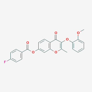 molecular formula C24H17FO6 B2398732 3-(2-methoxyphenoxy)-2-methyl-4-oxo-4H-chromen-7-yl 4-fluorobenzoate CAS No. 637753-09-4