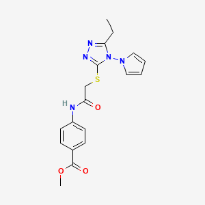 molecular formula C18H19N5O3S B2398749 methyl 4-(2-{[5-ethyl-4-(1H-pyrrol-1-yl)-4H-1,2,4-triazol-3-yl]sulfanyl}acetamido)benzoate CAS No. 896292-92-5