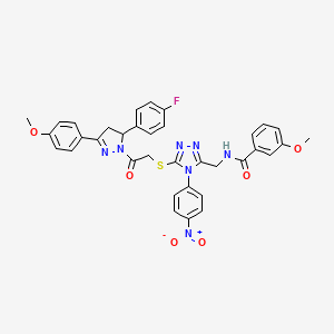 molecular formula C35H30FN7O6S B2398753 N-{[5-({2-[5-(4-fluorophenyl)-3-(4-methoxyphenyl)-4,5-dihydro-1H-pyrazol-1-yl]-2-oxoethyl}sulfanyl)-4-(4-nitrophenyl)-4H-1,2,4-triazol-3-yl]methyl}-3-methoxybenzamide CAS No. 393583-46-5