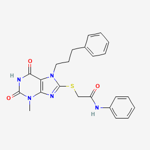 2-{[3-methyl-2,6-dioxo-7-(3-phenylpropyl)-2,3,6,7-tetrahydro-1H-purin-8-yl]sulfanyl}-N-phenylacetamide