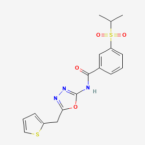 molecular formula C17H17N3O4S2 B2398778 3-(isopropylsulfonyl)-N-(5-(thiophen-2-ylmethyl)-1,3,4-oxadiazol-2-yl)benzamide CAS No. 1020977-86-9