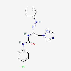 molecular formula C17H16ClN7O B2398791 3-(4-chlorophenyl)-1-[(1Z)-1-(2-phenylhydrazin-1-yl)-2-(1H-1,2,4-triazol-1-yl)ethylidene]urea CAS No. 338418-84-1