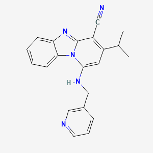 molecular formula C21H19N5 B2398823 3-(Propan-2-yl)-1-[(pyridin-3-ylmethyl)amino]pyrido[1,2-a]benzimidazole-4-carbonitrile CAS No. 611197-82-1
