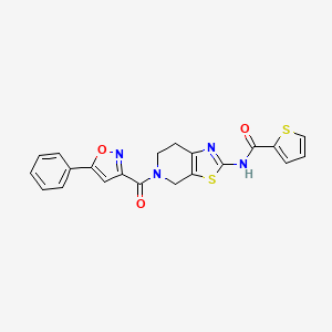 molecular formula C21H16N4O3S2 B2398824 N-(5-(5-phenylisoxazole-3-carbonyl)-4,5,6,7-tetrahydrothiazolo[5,4-c]pyridin-2-yl)thiophene-2-carboxamide CAS No. 1351659-16-9