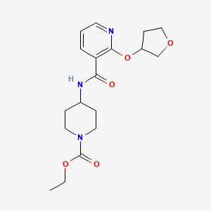 molecular formula C18H25N3O5 B2398847 Ethyl 4-(2-((tetrahydrofuran-3-yl)oxy)nicotinamido)piperidine-1-carboxylate CAS No. 2034387-56-7