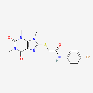 molecular formula C16H16BrN5O3S B2398855 N-(4-bromophenyl)-2-((1,3,9-trimethyl-2,6-dioxo-2,3,6,9-tetrahydro-1H-purin-8-yl)thio)acetamide CAS No. 897454-04-5