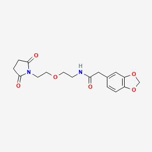 molecular formula C17H20N2O6 B2398869 2-(benzo[d][1,3]dioxol-5-yl)-N-(2-(2-(2,5-dioxopyrrolidin-1-yl)ethoxy)ethyl)acetamide CAS No. 2034201-95-9