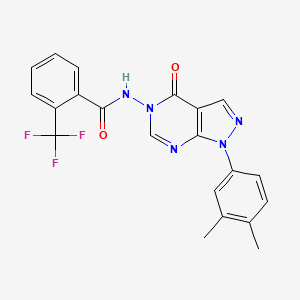 molecular formula C21H16F3N5O2 B2398880 N-(1-(3,4-dimethylphenyl)-4-oxo-1H-pyrazolo[3,4-d]pyrimidin-5(4H)-yl)-2-(trifluoromethyl)benzamide CAS No. 899738-36-4