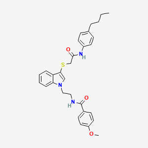 molecular formula C30H33N3O3S B2398915 N-{2-[3-({[(4-butylphenyl)carbamoyl]methyl}sulfanyl)-1H-indol-1-yl]ethyl}-4-methoxybenzamide CAS No. 851412-84-5