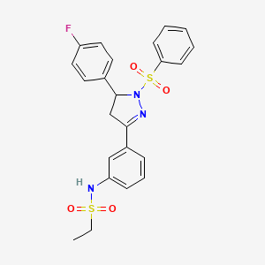 molecular formula C23H22FN3O4S2 B2398950 N-[3-[2-(benzenesulfonyl)-3-(4-fluorophenyl)-3,4-dihydropyrazol-5-yl]phenyl]ethanesulfonamide CAS No. 851782-73-5