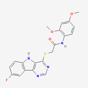 molecular formula C20H17FN4O3S B2399041 N-(2,4-dimethoxyphenyl)-2-((8-fluoro-5H-pyrimido[5,4-b]indol-4-yl)thio)acetamide CAS No. 1116030-09-1