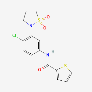 molecular formula C14H13ClN2O3S2 B2399058 N-(4-chloro-3-(1,1-dioxidoisothiazolidin-2-yl)phenyl)thiophene-2-carboxamide CAS No. 941975-50-4