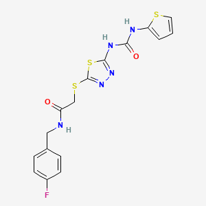 molecular formula C16H14FN5O2S3 B2399064 N-(4-fluorobenzyl)-2-((5-(3-(thiophen-2-yl)ureido)-1,3,4-thiadiazol-2-yl)thio)acetamide CAS No. 1172739-41-1