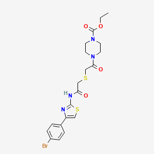 molecular formula C20H23BrN4O4S2 B2399114 Ethyl 4-(2-((2-((4-(4-bromophenyl)thiazol-2-yl)amino)-2-oxoethyl)thio)acetyl)piperazine-1-carboxylate CAS No. 681223-30-3