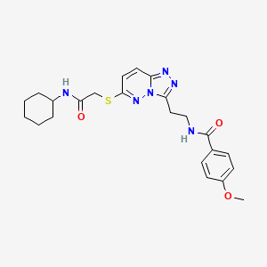 molecular formula C23H28N6O3S B2399121 N-(2-(6-((2-(cyclohexylamino)-2-oxoethyl)thio)-[1,2,4]triazolo[4,3-b]pyridazin-3-yl)ethyl)-4-methoxybenzamide CAS No. 872995-89-6