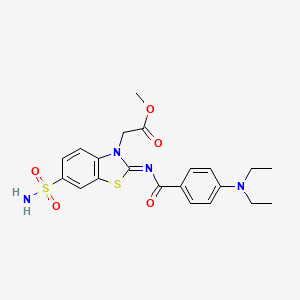 molecular formula C21H24N4O5S2 B2399232 methyl 2-[(2Z)-2-{[4-(diethylamino)benzoyl]imino}-6-sulfamoyl-2,3-dihydro-1,3-benzothiazol-3-yl]acetate CAS No. 865199-34-4