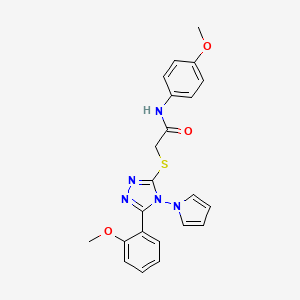 molecular formula C22H21N5O3S B2399296 N-(4-methoxyphenyl)-2-{[5-(2-methoxyphenyl)-4-(1H-pyrrol-1-yl)-4H-1,2,4-triazol-3-yl]sulfanyl}acetamide CAS No. 896315-05-2