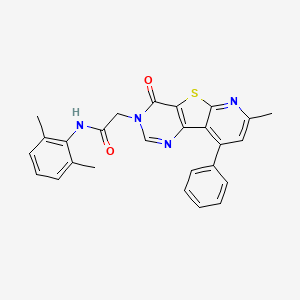 molecular formula C26H22N4O2S B2399298 N-(2,6-dimethylphenyl)-2-(11-methyl-6-oxo-13-phenyl-8-thia-3,5,10-triazatricyclo[7.4.0.02,7]trideca-1(13),2(7),3,9,11-pentaen-5-yl)acetamide CAS No. 1224011-14-6