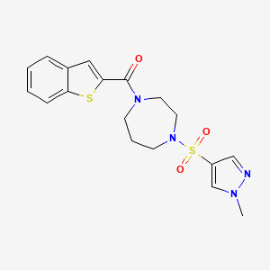 molecular formula C18H20N4O3S2 B2399373 benzo[b]thiophen-2-yl(4-((1-methyl-1H-pyrazol-4-yl)sulfonyl)-1,4-diazepan-1-yl)methanone CAS No. 2034402-34-9