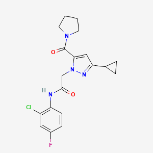 molecular formula C19H20ClFN4O2 B2399550 N-(2-CHLORO-4-FLUOROPHENYL)-2-[3-CYCLOPROPYL-5-(PYRROLIDINE-1-CARBONYL)-1H-PYRAZOL-1-YL]ACETAMIDE CAS No. 1251681-68-1