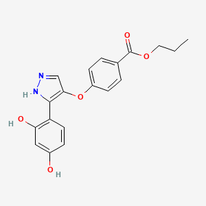 molecular formula C19H18N2O5 B2399583 propyl 4-((3-(2,4-dihydroxyphenyl)-1H-pyrazol-4-yl)oxy)benzoate CAS No. 879458-58-9