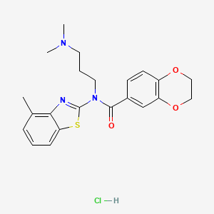 molecular formula C22H26ClN3O3S B2399692 N-(3-(dimethylamino)propyl)-N-(4-methylbenzo[d]thiazol-2-yl)-2,3-dihydrobenzo[b][1,4]dioxine-6-carboxamide hydrochloride CAS No. 1217090-94-2