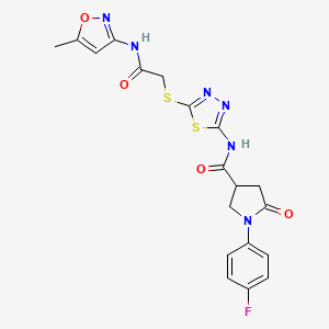 B2399761 1-(4-fluorophenyl)-N-(5-((2-((5-methylisoxazol-3-yl)amino)-2-oxoethyl)thio)-1,3,4-thiadiazol-2-yl)-5-oxopyrrolidine-3-carboxamide CAS No. 872595-46-5