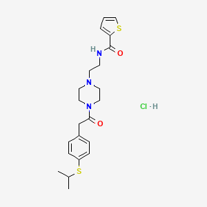 molecular formula C22H30ClN3O2S2 B2399772 N-(2-(4-(2-(4-(isopropylthio)phenyl)acetyl)piperazin-1-yl)ethyl)thiophene-2-carboxamide hydrochloride CAS No. 1351614-95-3