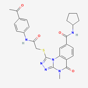 molecular formula C26H26N6O4S B2399828 1-((2-((4-acetylphenyl)amino)-2-oxoethyl)thio)-N-cyclopentyl-4-methyl-5-oxo-4,5-dihydro-[1,2,4]triazolo[4,3-a]quinazoline-8-carboxamide CAS No. 1114653-92-7