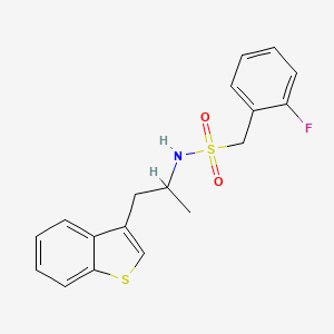 molecular formula C18H18FNO2S2 B2399990 N-[1-(1-benzothiophen-3-yl)propan-2-yl]-1-(2-fluorophenyl)methanesulfonamide CAS No. 2034298-45-6