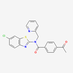 molecular formula C22H16ClN3O2S B2399993 4-acetyl-N-(6-chlorobenzo[d]thiazol-2-yl)-N-(pyridin-2-ylmethyl)benzamide CAS No. 899735-84-3