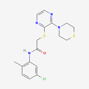 molecular formula C17H19ClN4OS2 B2399995 N-(5-chloro-2-methylphenyl)-2-((3-thiomorpholinopyrazin-2-yl)thio)acetamide CAS No. 1226432-96-7