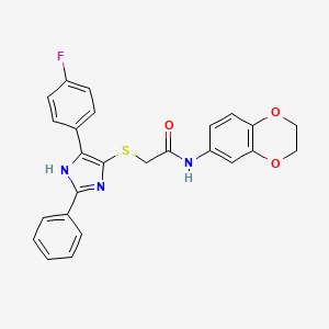 molecular formula C25H20FN3O3S B2400074 N-(2,3-dihydro-1,4-benzodioxin-6-yl)-2-{[5-(4-fluorophenyl)-2-phenyl-1H-imidazol-4-yl]sulfanyl}acetamide CAS No. 901265-46-1