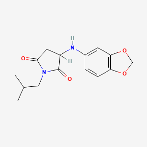 molecular formula C15H18N2O4 B2400159 3-(1,3-Benzodioxol-5-ylamino)-1-(2-methylpropyl)pyrrolidine-2,5-dione CAS No. 1008051-91-9