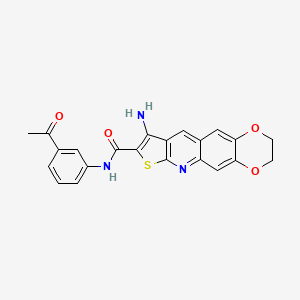 molecular formula C22H17N3O4S B2400185 N-(3-Acetylphenyl)-9-amino-2,3-dihydro-1,4-dioxino[2,3-g]thieno[2,3-b]quinoline-8-carboxamide 