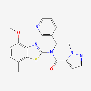 molecular formula C20H19N5O2S B2400212 N-(4-methoxy-7-methylbenzo[d]thiazol-2-yl)-1-methyl-N-(pyridin-3-ylmethyl)-1H-pyrazole-5-carboxamide CAS No. 1211286-87-1