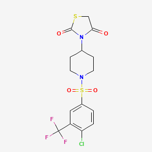 molecular formula C15H14ClF3N2O4S2 B2400242 3-(1-((4-Chloro-3-(trifluoromethyl)phenyl)sulfonyl)piperidin-4-yl)thiazolidine-2,4-dione CAS No. 1795302-01-0
