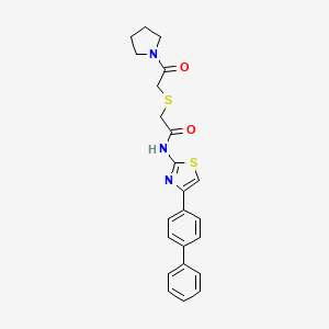 molecular formula C23H23N3O2S2 B2400246 N-(4-([1,1'-biphenyl]-4-yl)thiazol-2-yl)-2-((2-oxo-2-(pyrrolidin-1-yl)ethyl)thio)acetamide CAS No. 681224-03-3