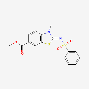 molecular formula C16H14N2O4S2 B2400253 (Z)-甲基 3-甲基-2-((苯磺酰)亚氨基)-2,3-二氢苯并[d]噻唑-6-羧酸酯 CAS No. 955260-08-9